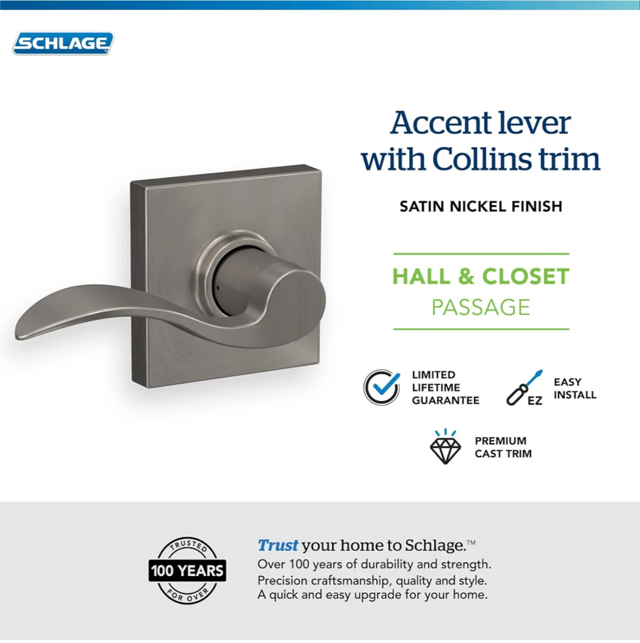 Schlage Hall & Closet Accent Lever with Collins Trim - photo 5