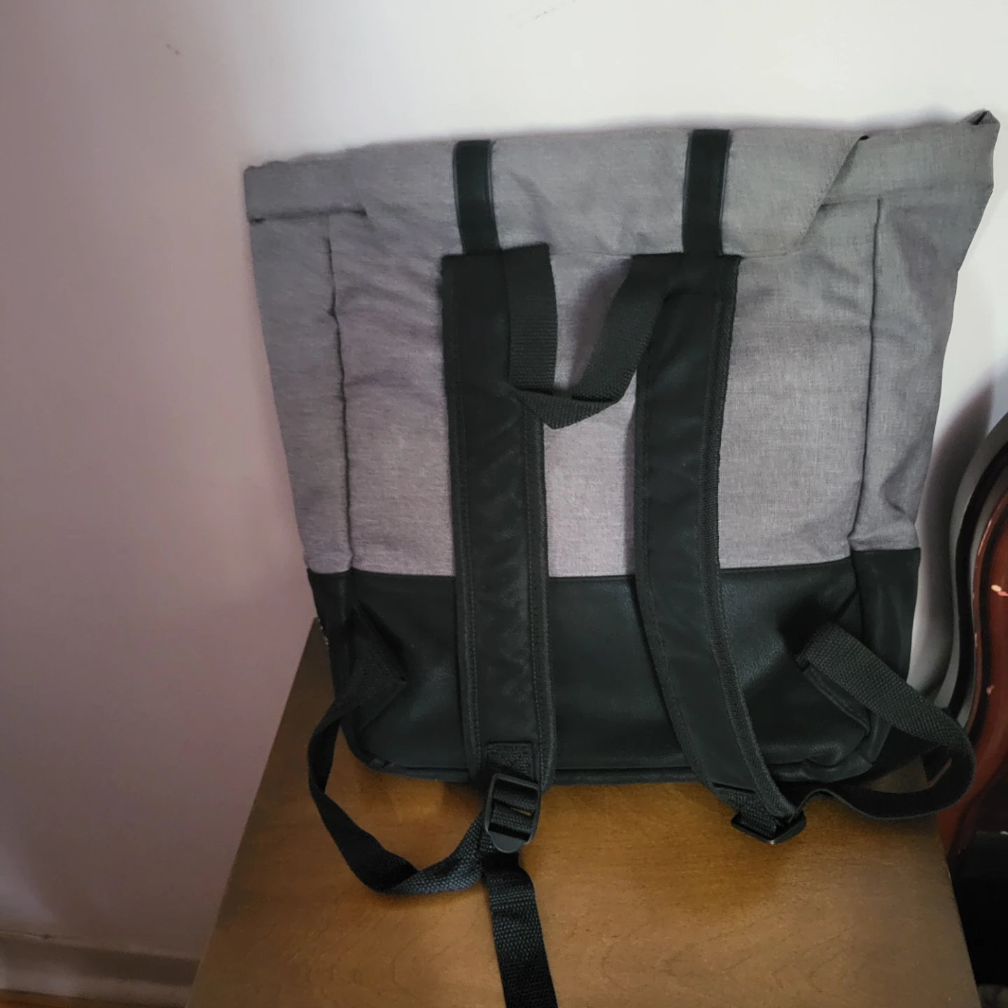 Grey Roll-Top Backpack with Faux Leather Base - photo 2