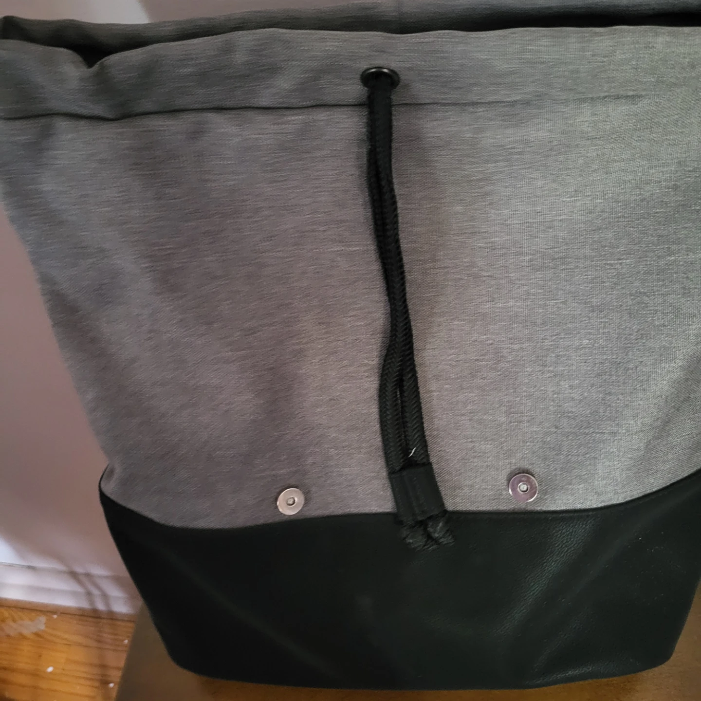 Grey Roll-Top Backpack with Faux Leather Base - photo 3