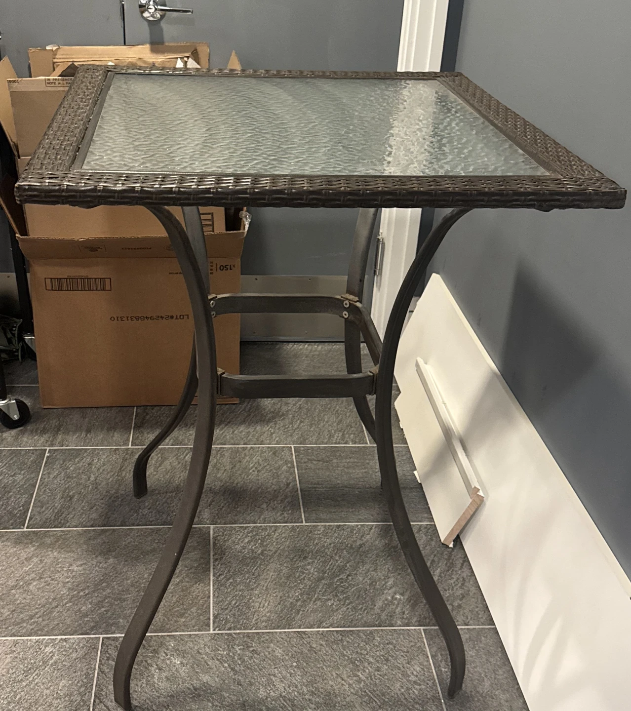Outdoor Bar Table with Tempered Glass Top