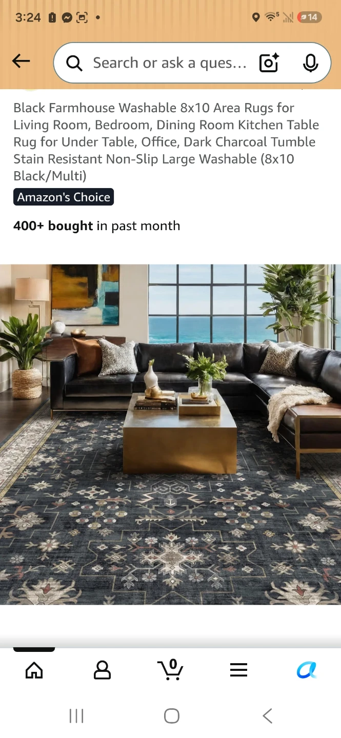 Black Farmhouse Washable Area Rug 8x10