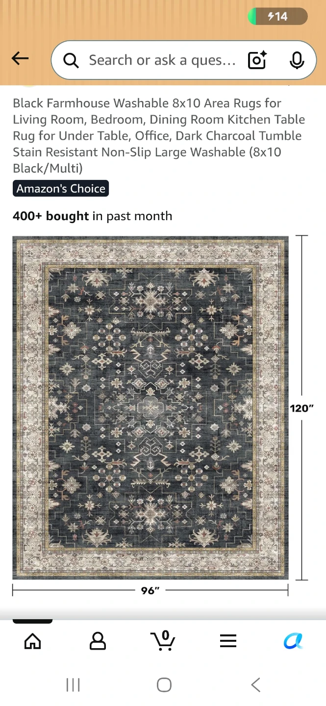 Black Farmhouse Washable Area Rug 8x10 - photo 2
