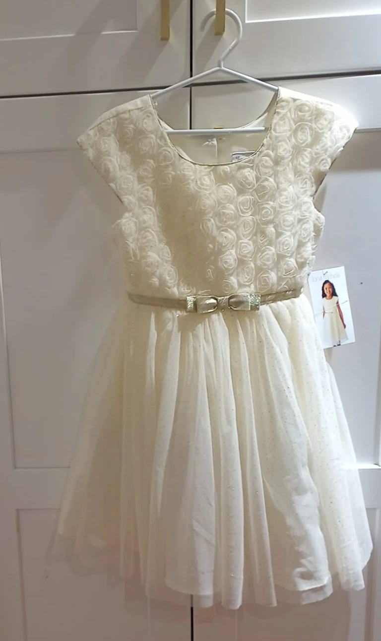 Girls Cream Rose Dress with Sparkle Skirt
