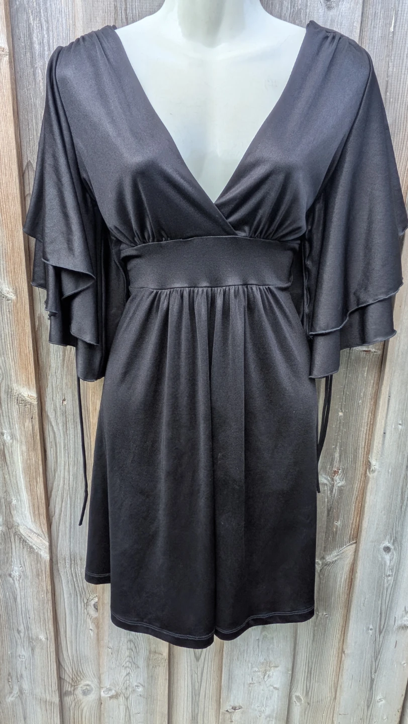 Black Ruffle Sleeve V-Neck Dress sz Med - photo 2