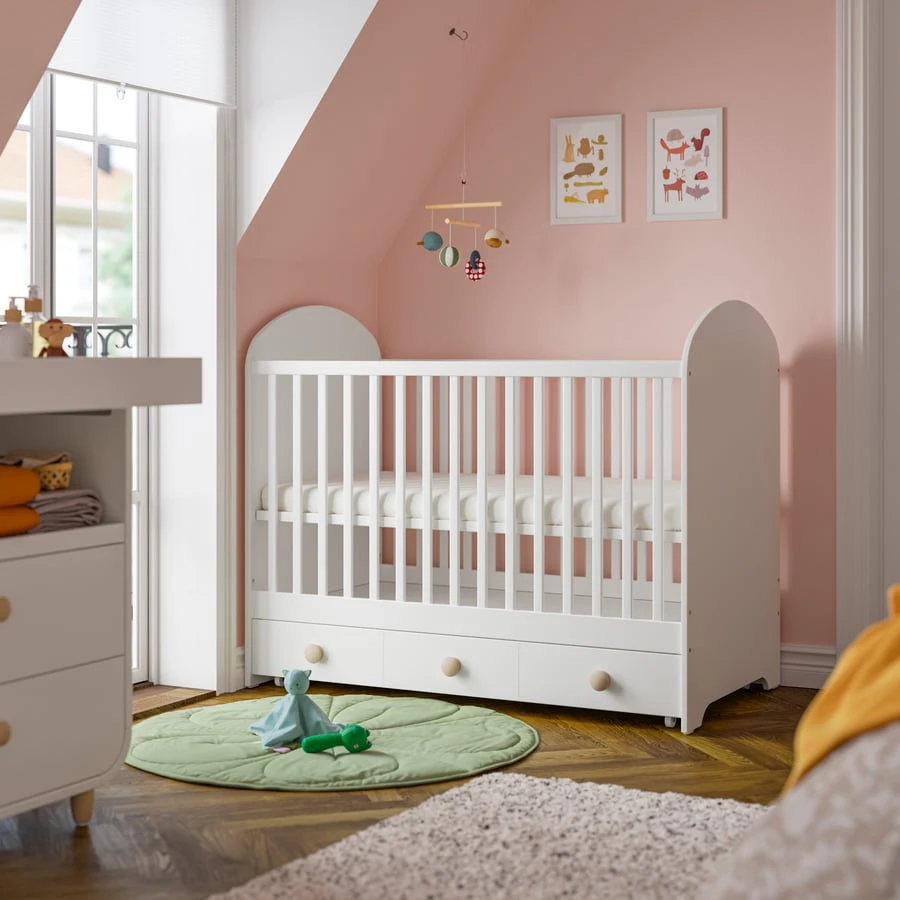Ikea GONATT Crib with drawer, white, 70x132 cm (27 1/2x52 ") - photo 4