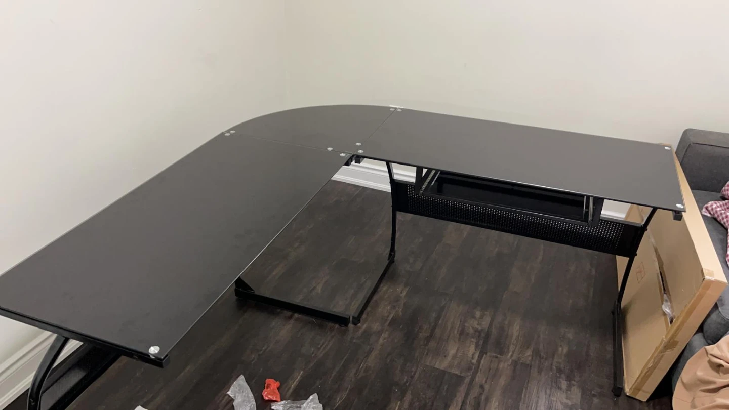 Black L-Shaped Corner Desk with Glass Top