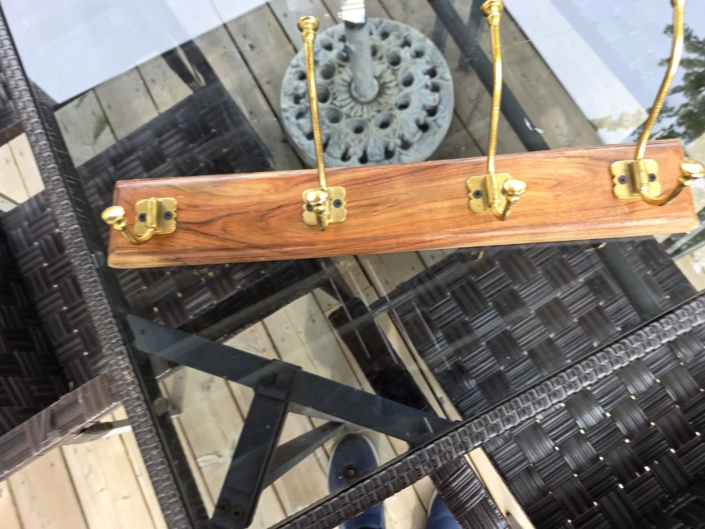 Wooden Coat Rack with Brass Hooks - photo 2
