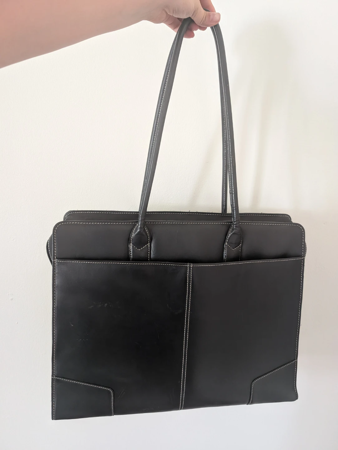 Black Leather Laptop Bag 17 in x 13 in