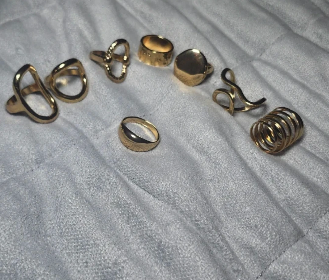 Set of 8 Gold Statement Rings