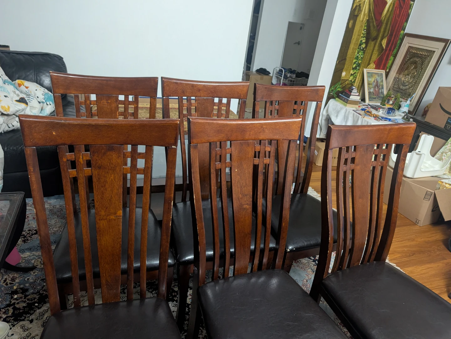 Set of 6 Wooden Dining Chairs with Faux Leather Seats - photo 2