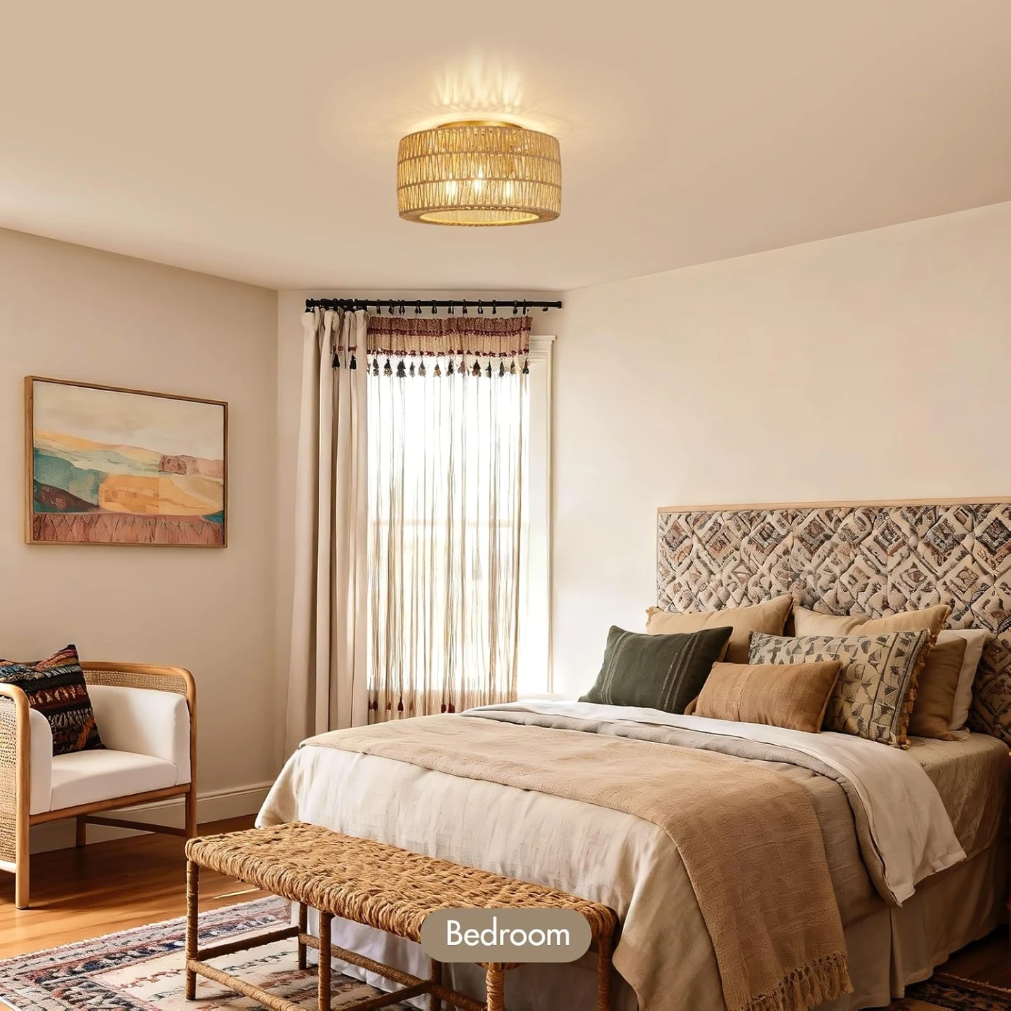 Boho Woven Basket Chandelier Ceiling Light Fixture - Brown
