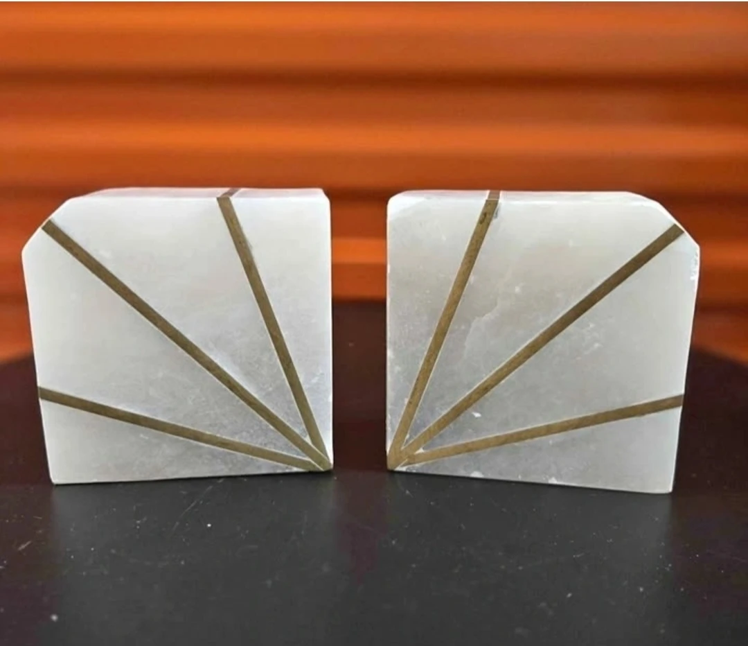 West Elm Handcrafted Alabaster Marble Sunburst Bookends
