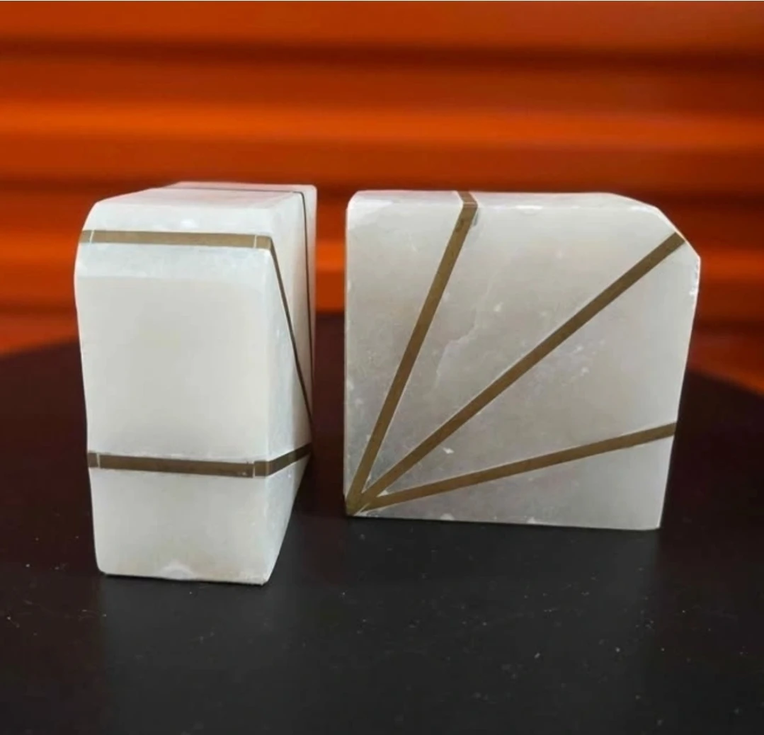 West Elm Handcrafted Alabaster Marble Sunburst Bookends - photo 2