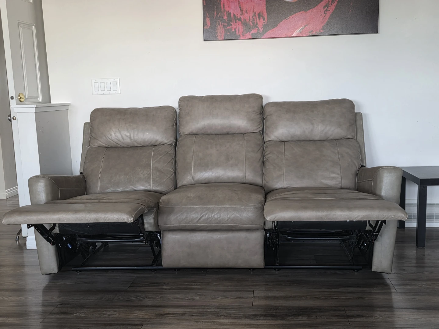 Grey Leather 3-Seater Reclining Sofa - photo 2
