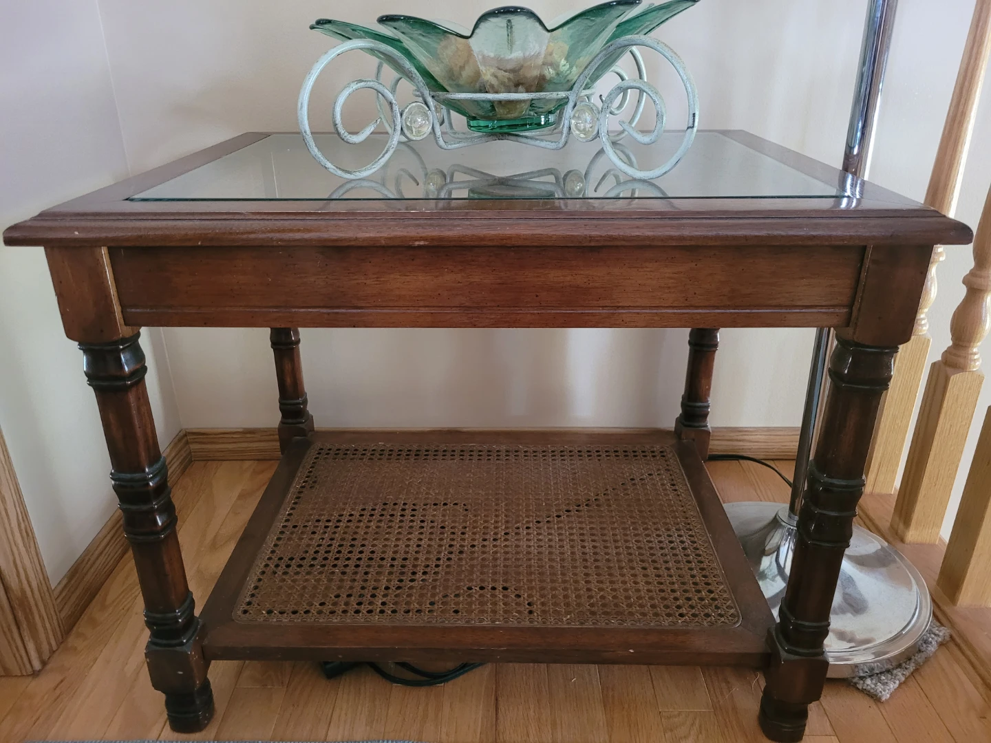 Wooden End Table with Glass Top - photo 2