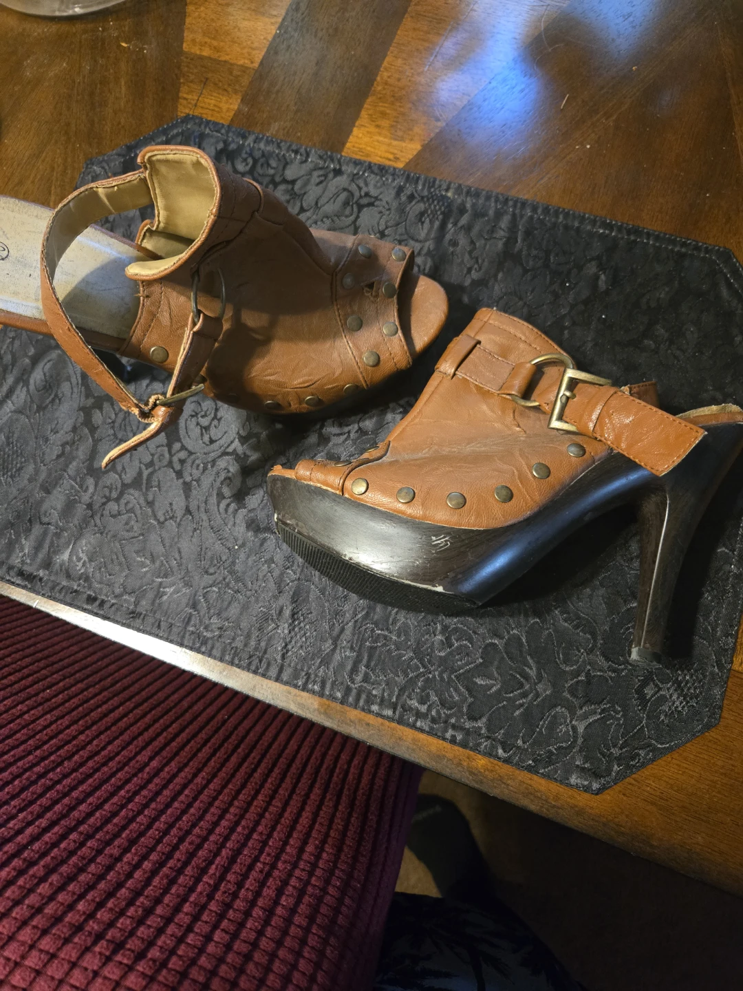 Brown Studded Platform Heeled Sandals Size 10 - photo 3