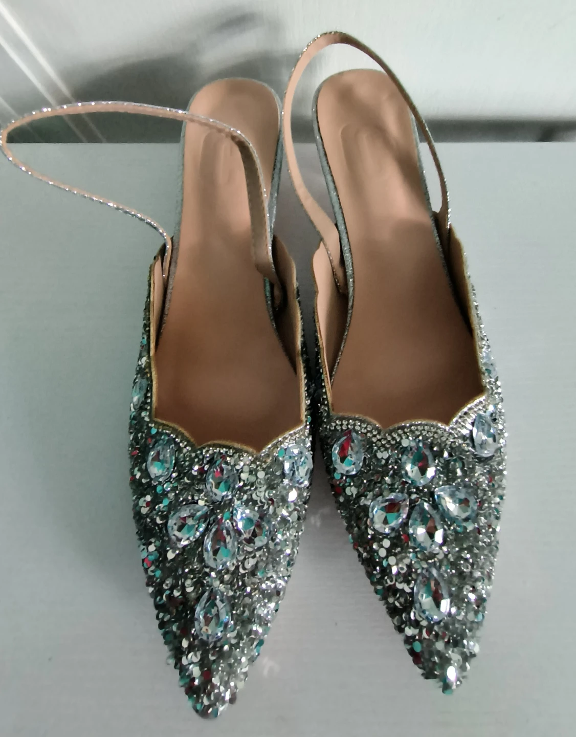Women's Sz. 10 Sparkly Slingback Ice Cube Style Kitten Heels - photo 2