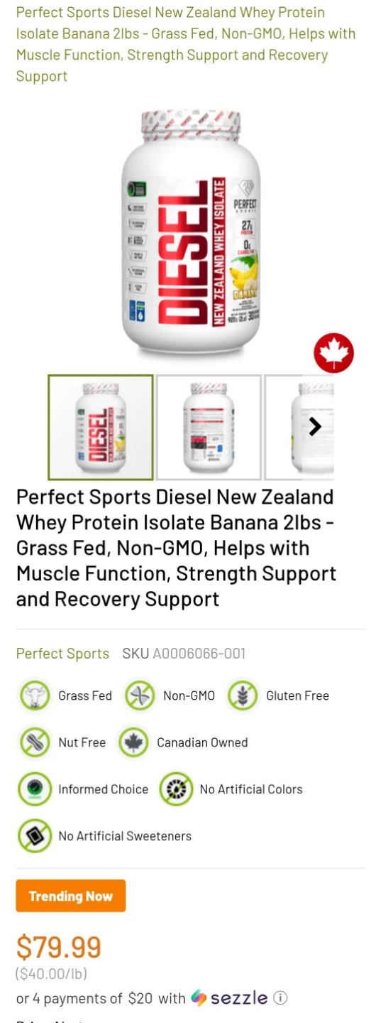 Perfect Sports Diesel New Zealand Whey Isolate Banana 2lbs