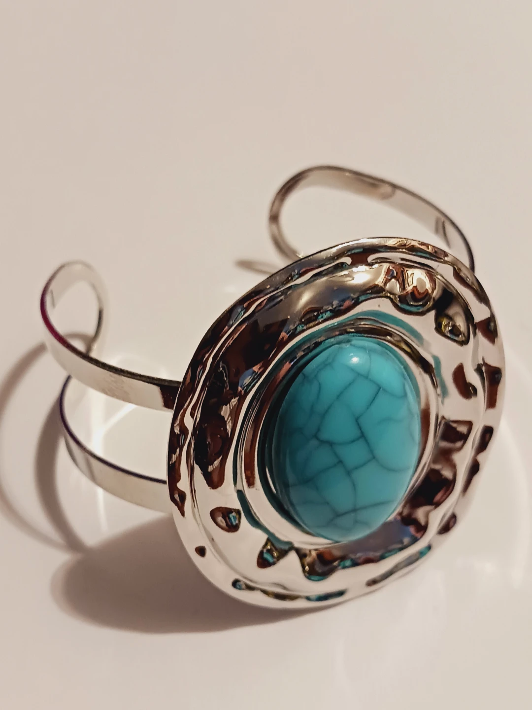 Silver Tone Cuff Bracelet with Turquoise Stone - photo 2