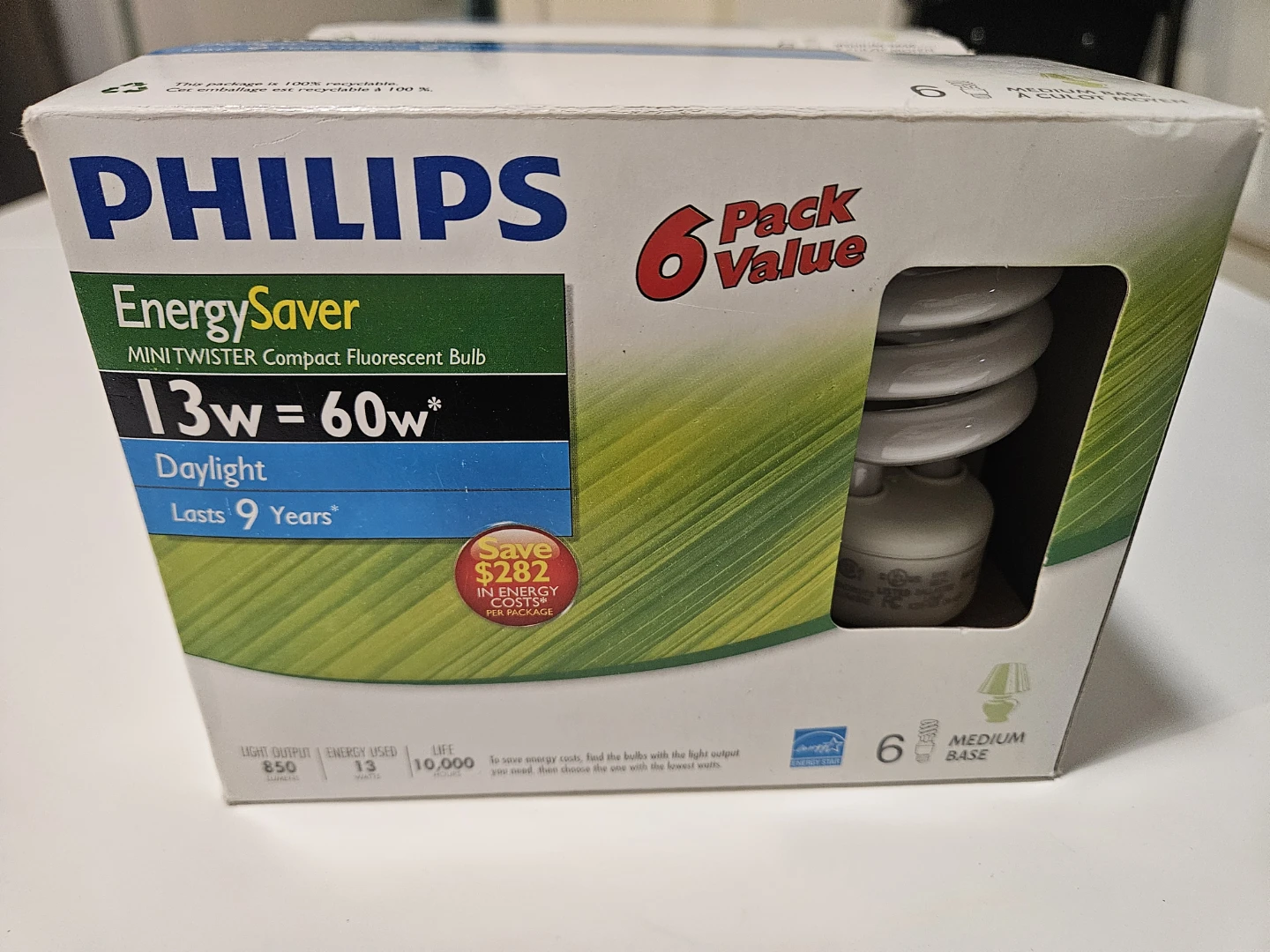 Philips EnergySaver 13W Compact Fluorescent Bulbs - 6 Pack - photo 2