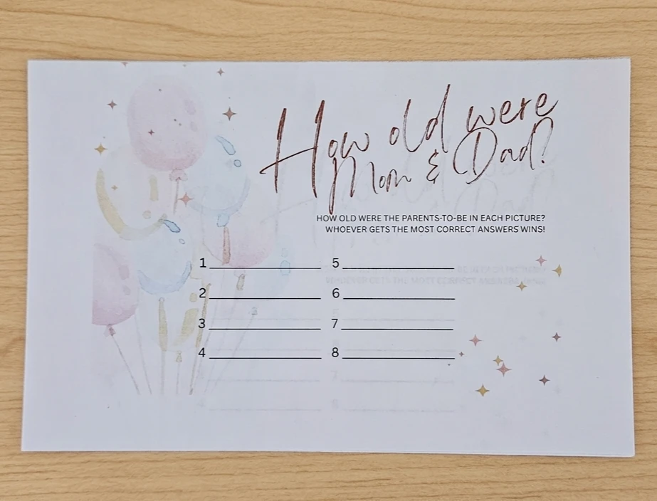 How Old Were Mom & Dad? Baby Shower Game Card
