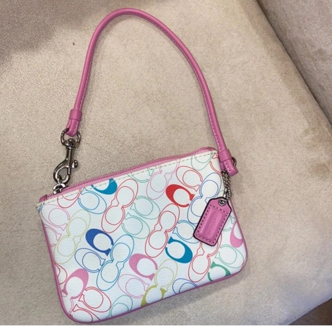 Coach Wristlet Pouch - White with C Logo Print