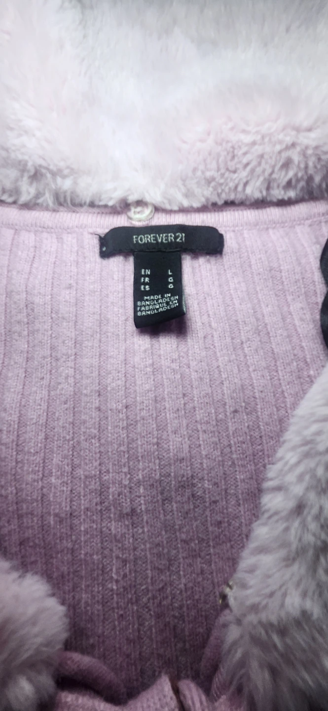 Pink Ribbed Cardigan with Fur Collar - photo 3
