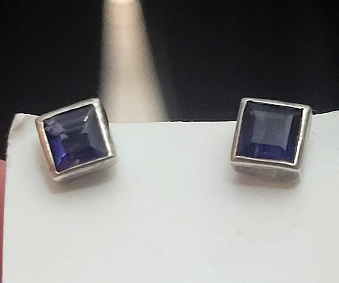Sterling Silver Square Gemstone Stud Earrings