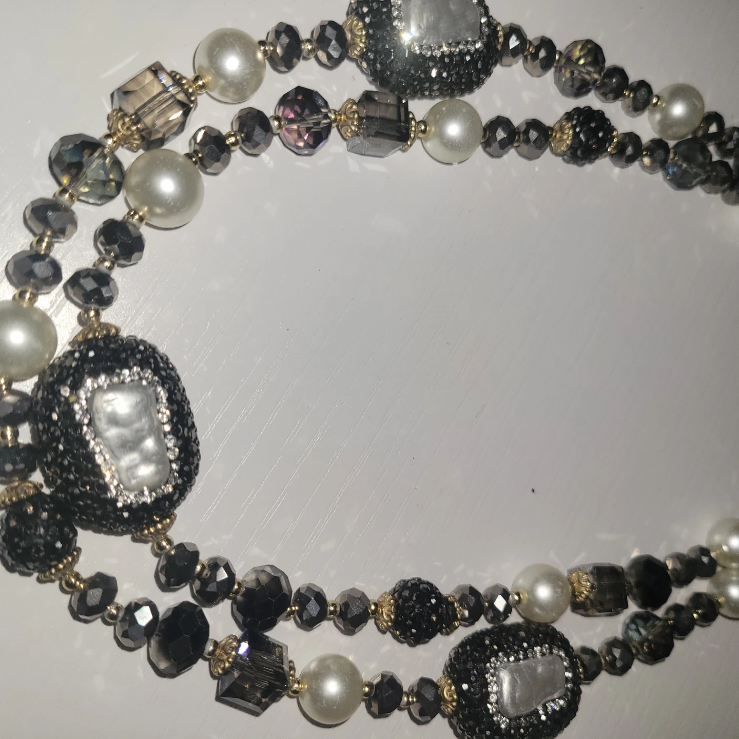 Layered Beaded Necklace with Pearl and Rhinestone Accents