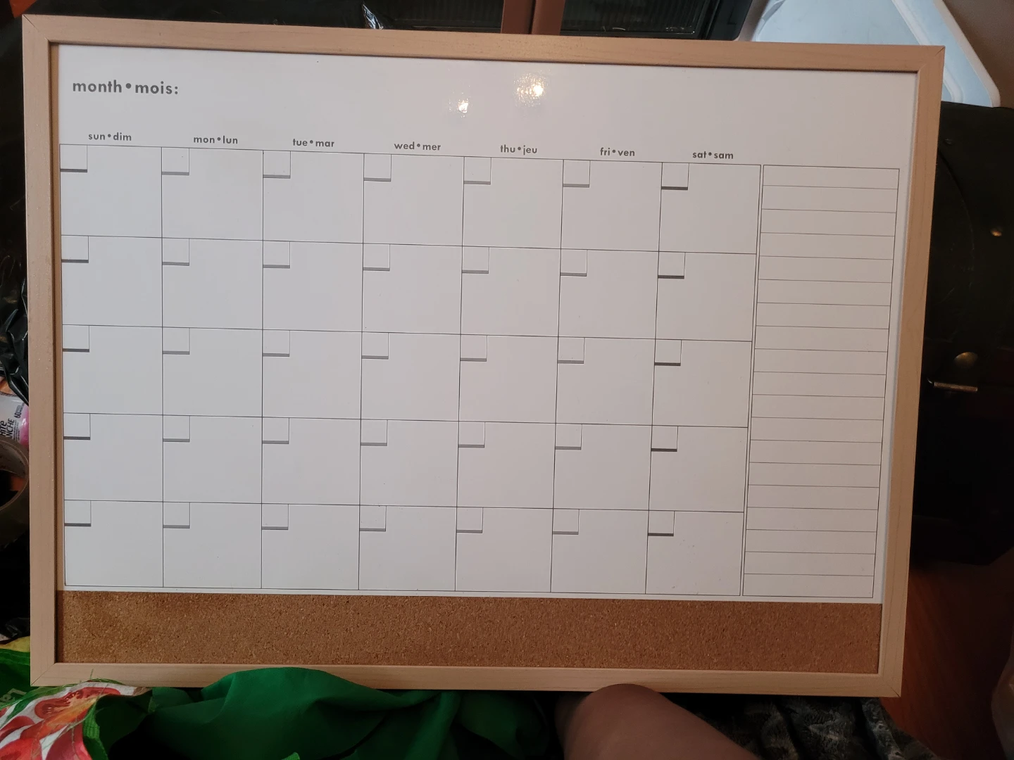 Monthly Dry Erase Calendar Whiteboard with Cork Strip