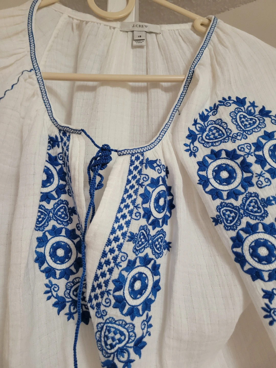 J. Crew White Embroidered Tassel Blouse, sm - photo 2