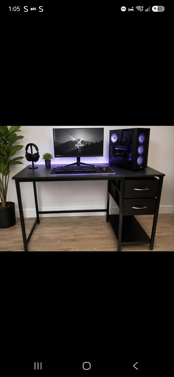Modern Black Computer Desk with 2 Fabric Drawers