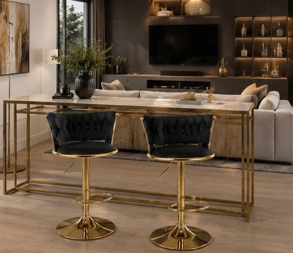 Brand new Black Velvet Bar Stools with Gold Base - Set of 2 - photo 3