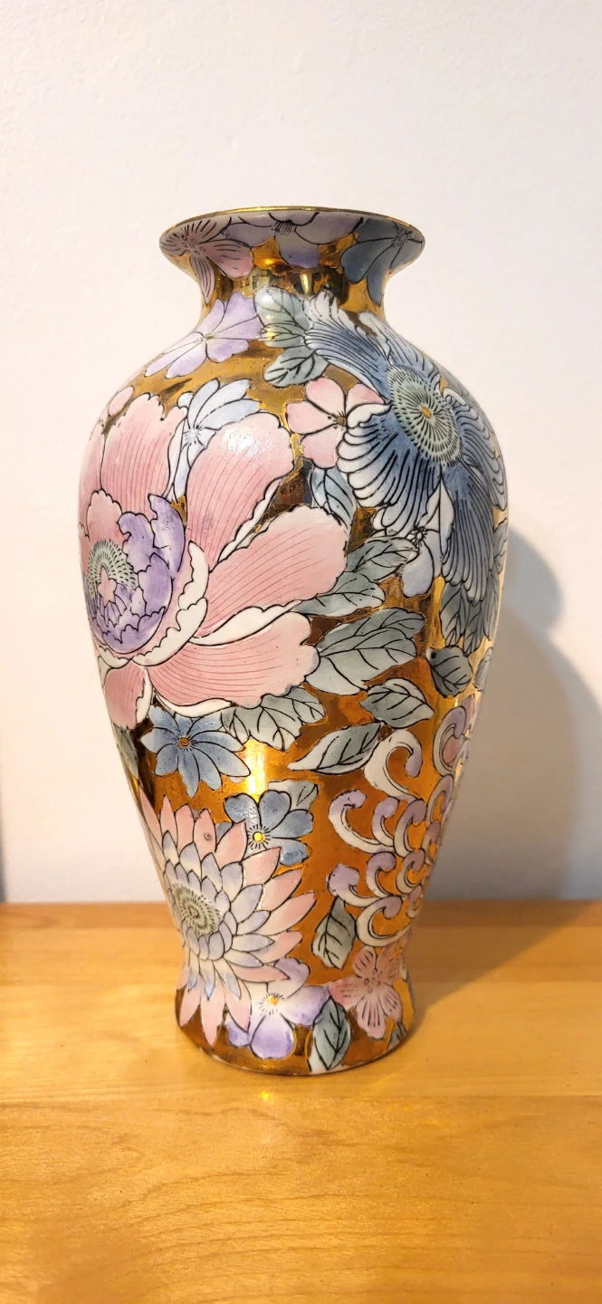 Vintage Toyo Golden Peony Floral Vase Gilded Porcelain - photo 2