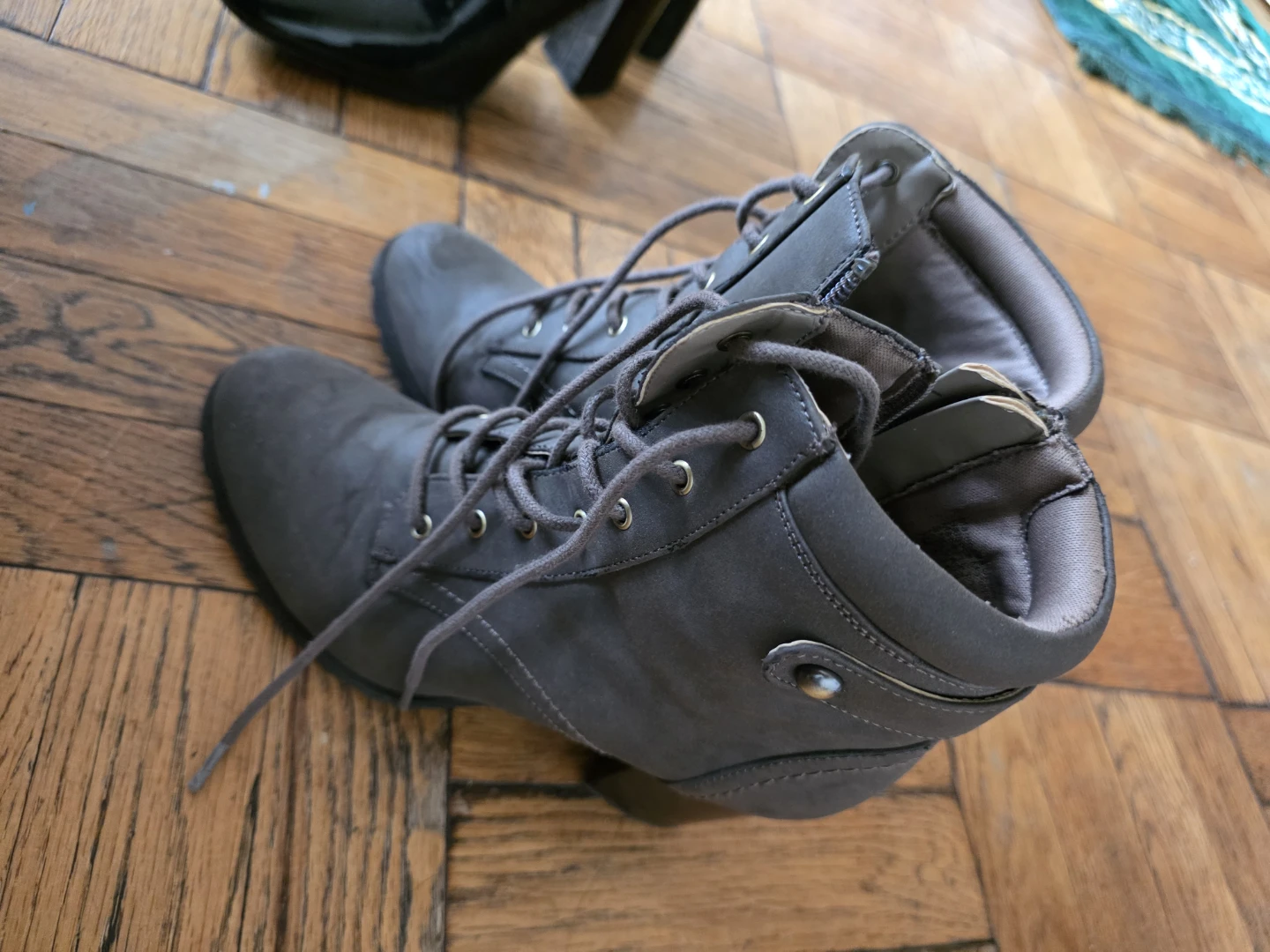 Gray Lace-Up Ankle Boots