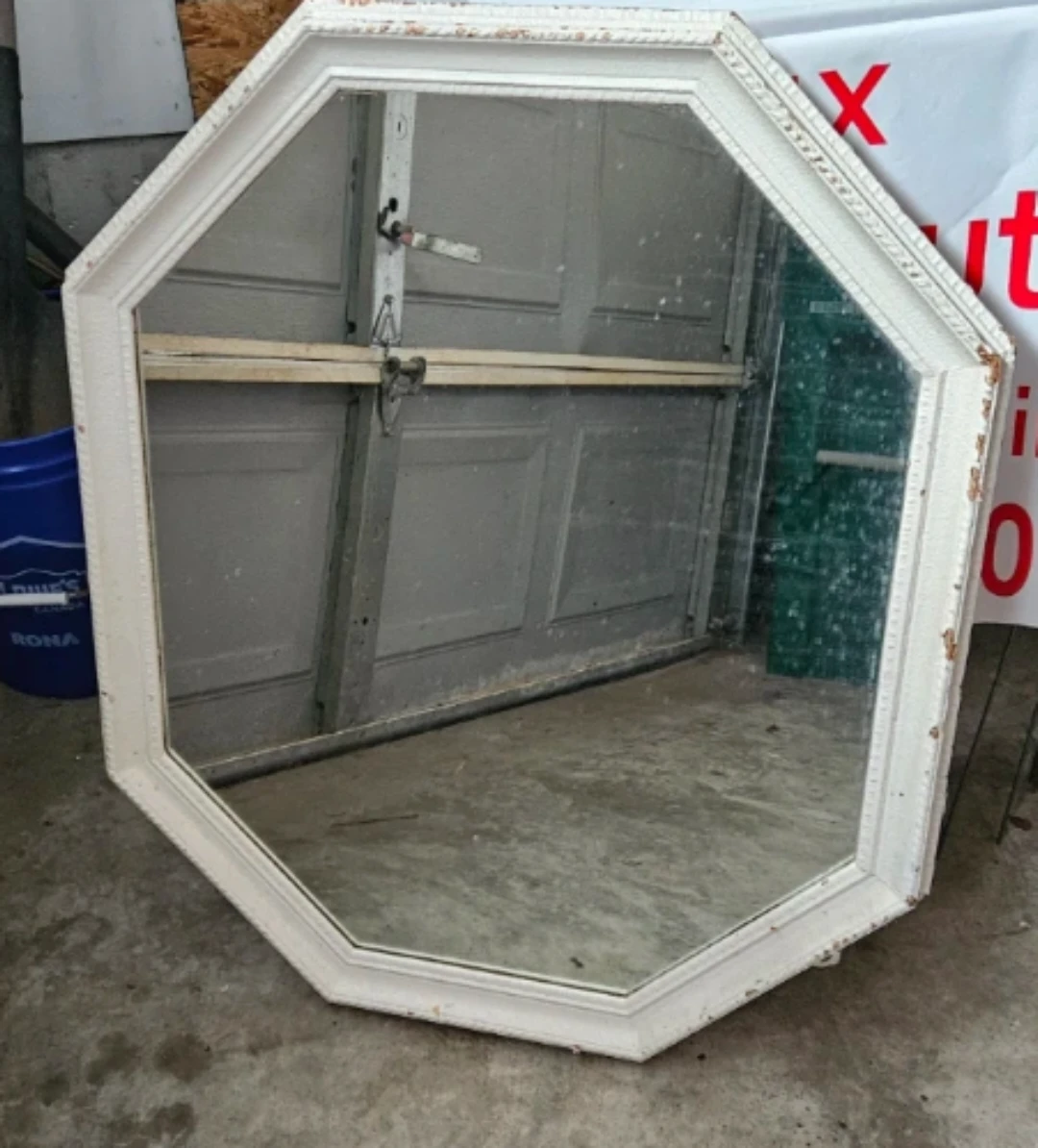 Octagon Shaped Mirror with White Frame