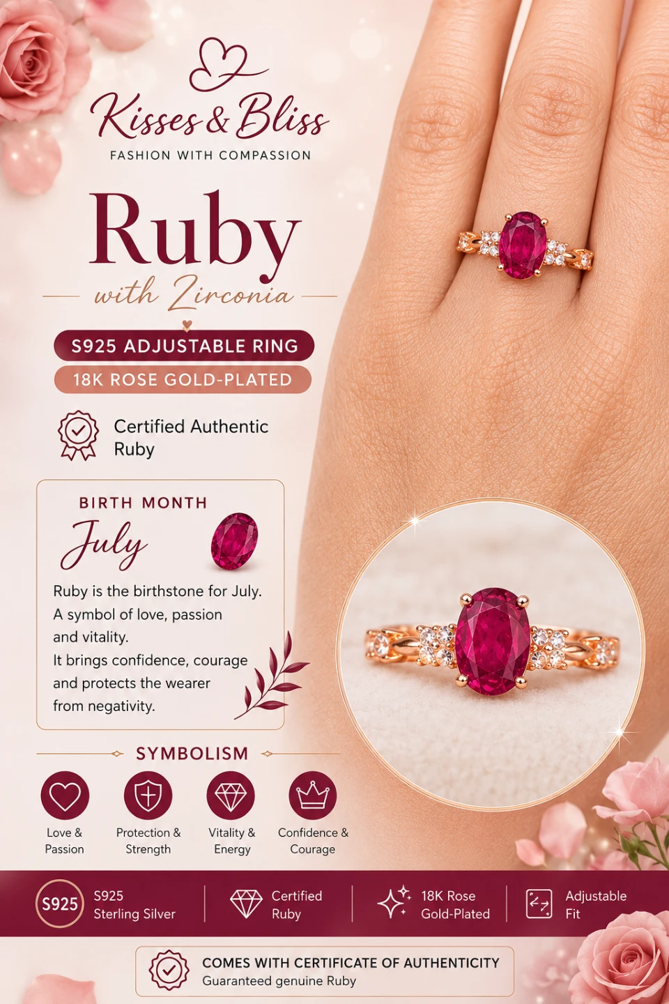 Certified! Adjustable S925 Silver Rings with Genuine Gemstones - photo 2