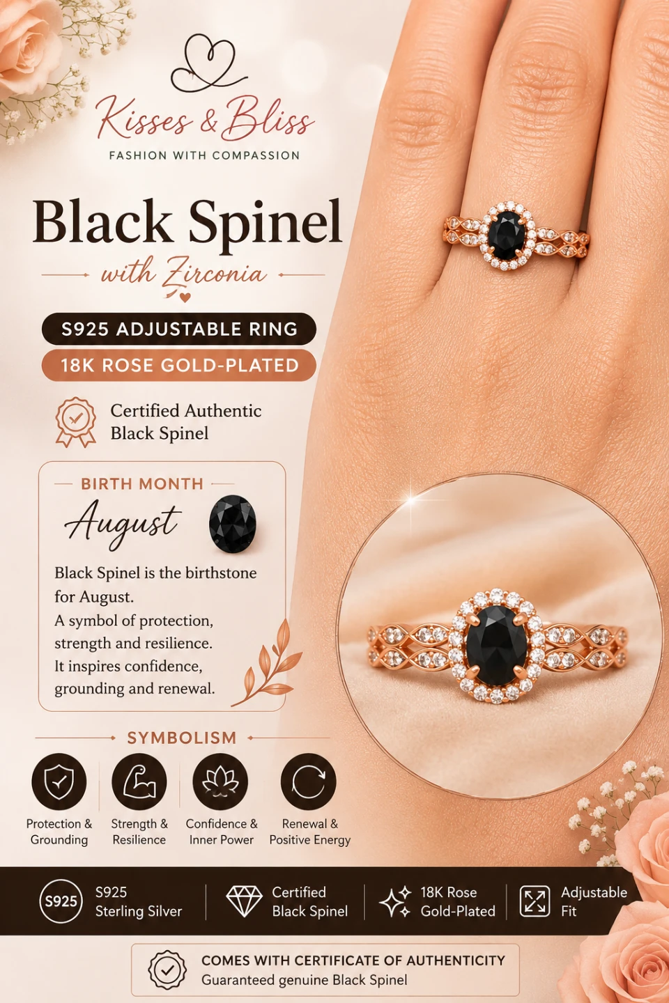Certified! Adjustable S925 Silver Rings with Genuine Gemstones - photo 4