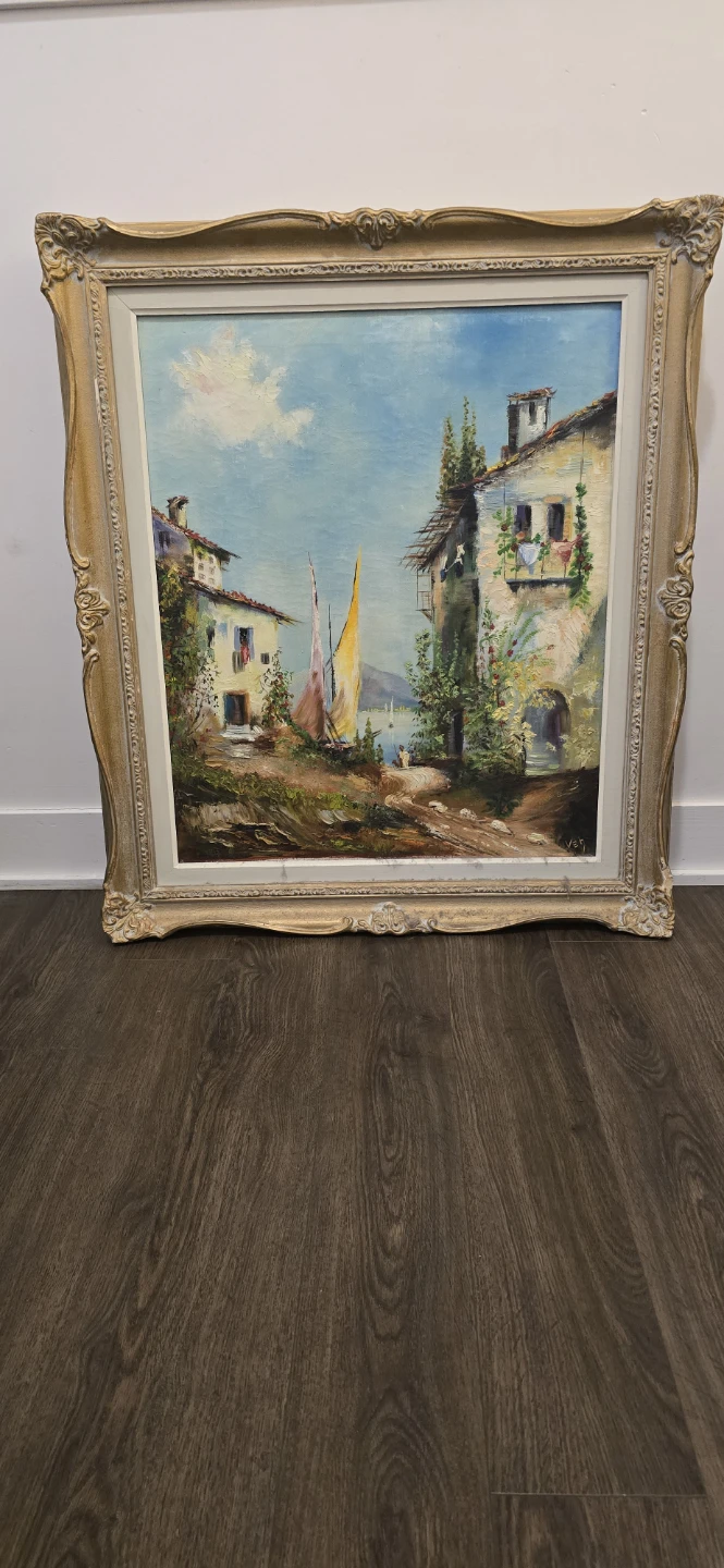Framed Oil Painting of Italian Village Scene