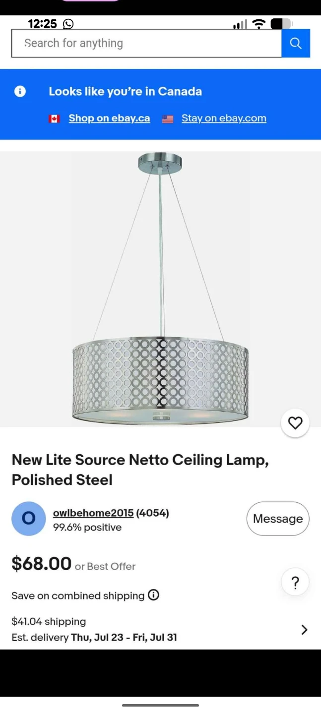 New Lite Source Netto Ceiling Lamp, Polished Steel