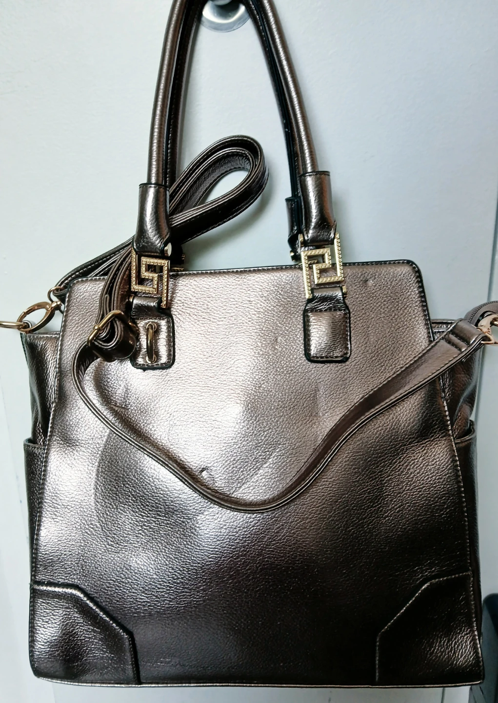 Metallic Faux Leather Tote Handbag - photo 3