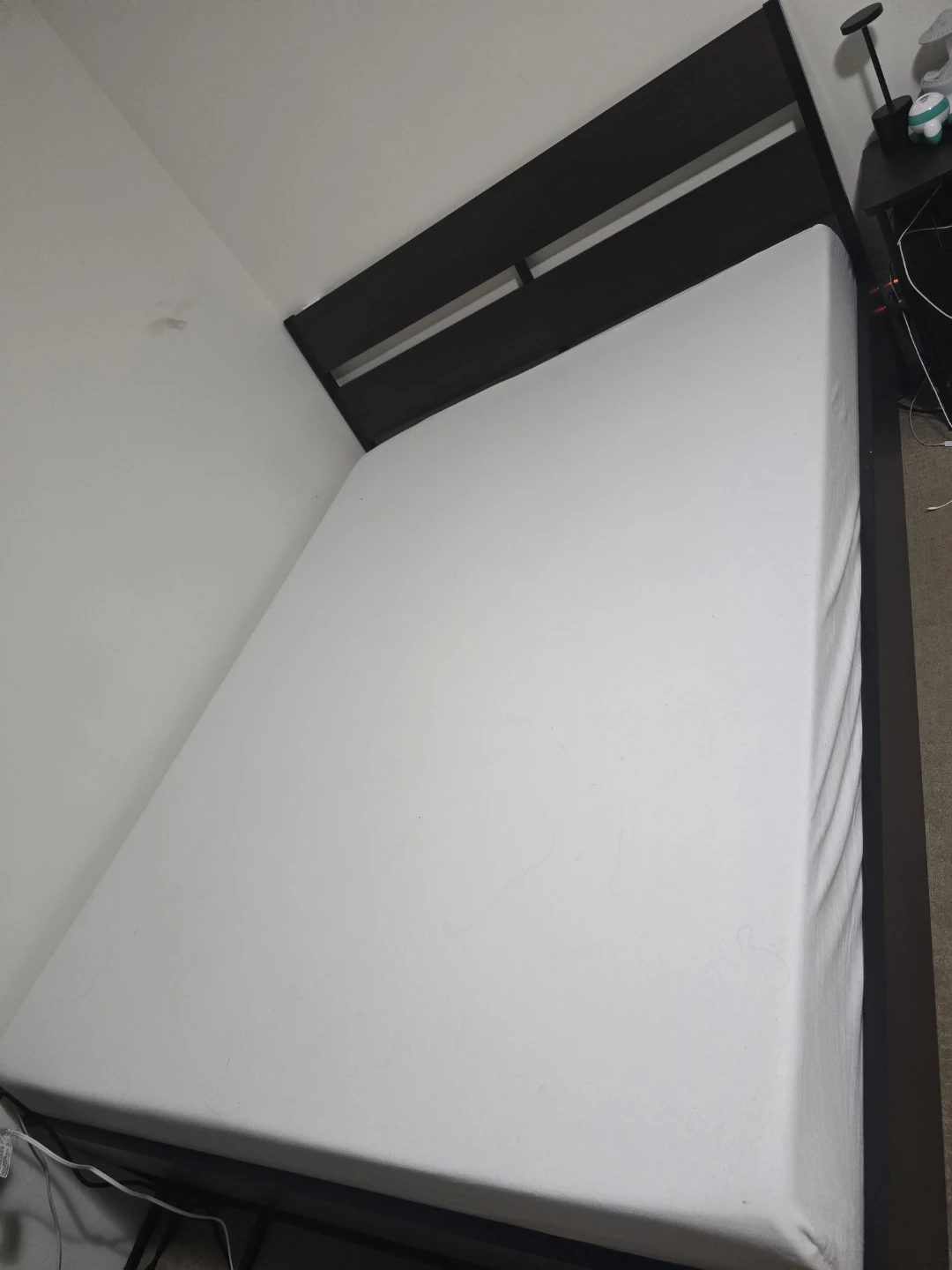 Dark Brown Bed Frame with Headboard and Mattress