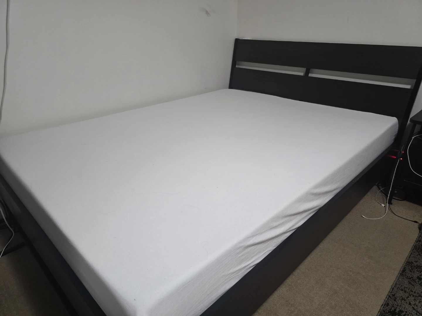 Dark Brown Bed Frame with Headboard and Mattress - photo 3