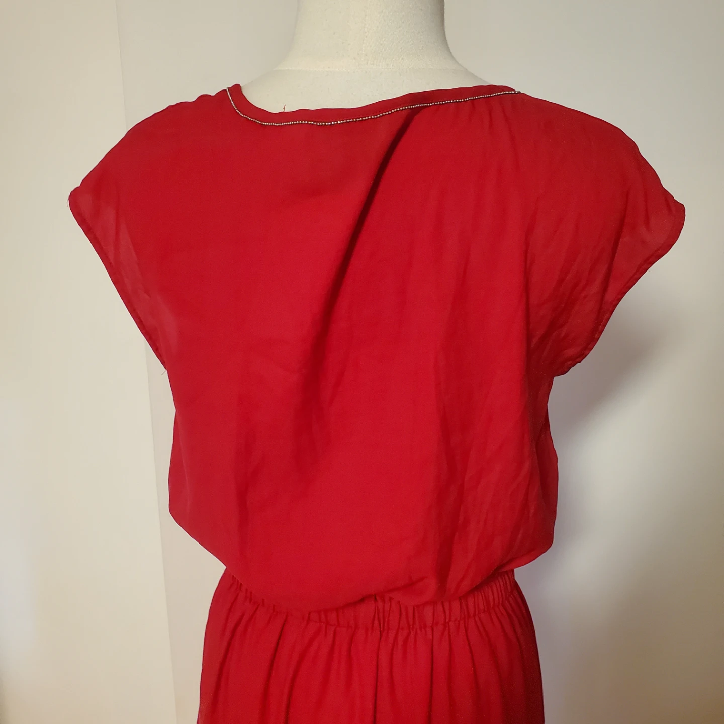 H&M Red Cap Sleeve Dress with Beaded Neckline - Size 4 - photo 3