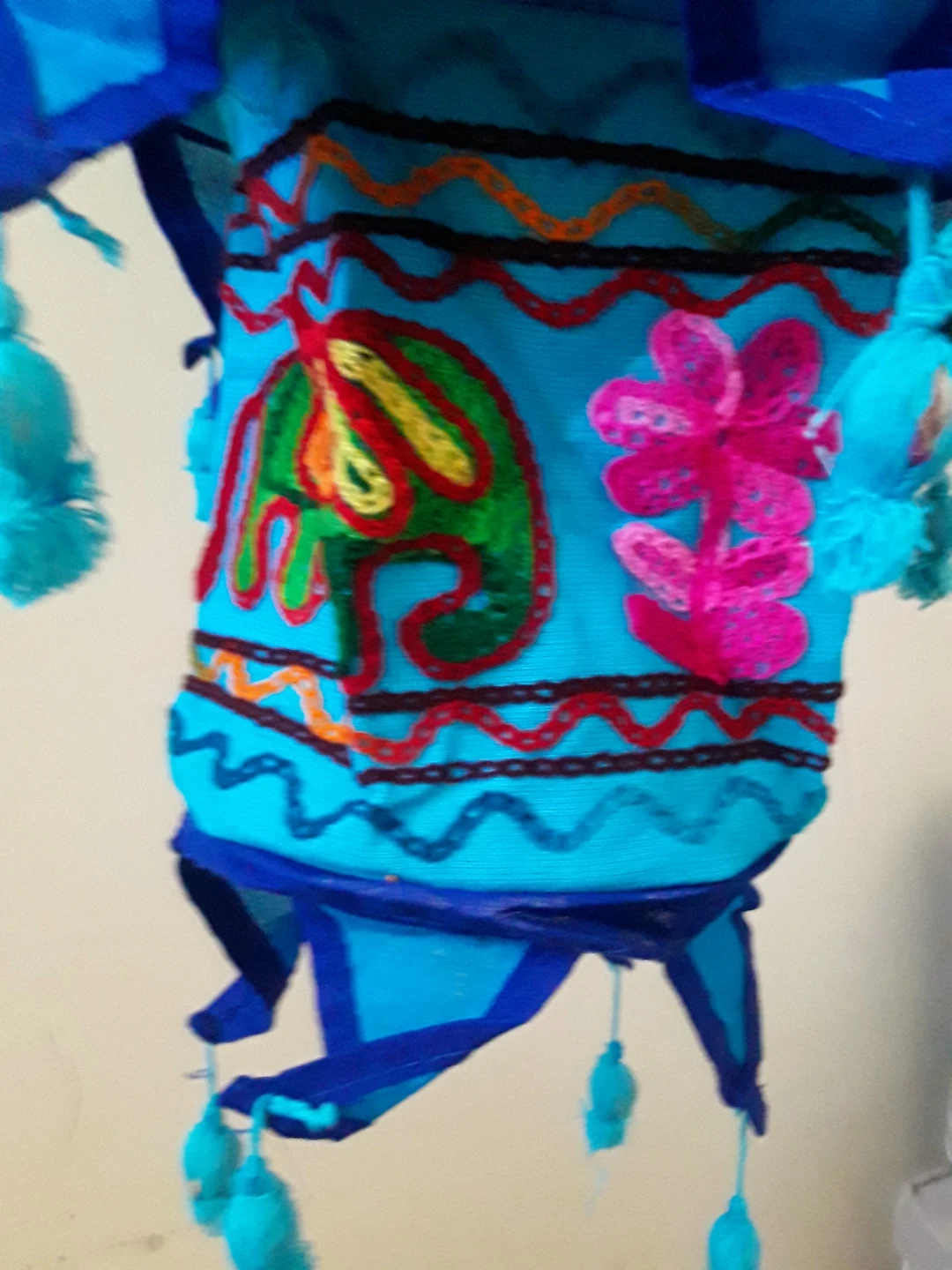 Boho Blue Embroidered Elephant Hanging Lantern - photo 5