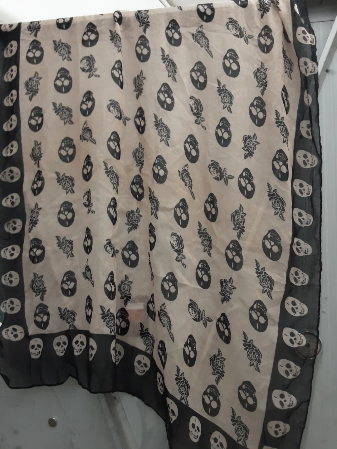 Skull and Rose Pink and Black Print Scarf Large - photo 2