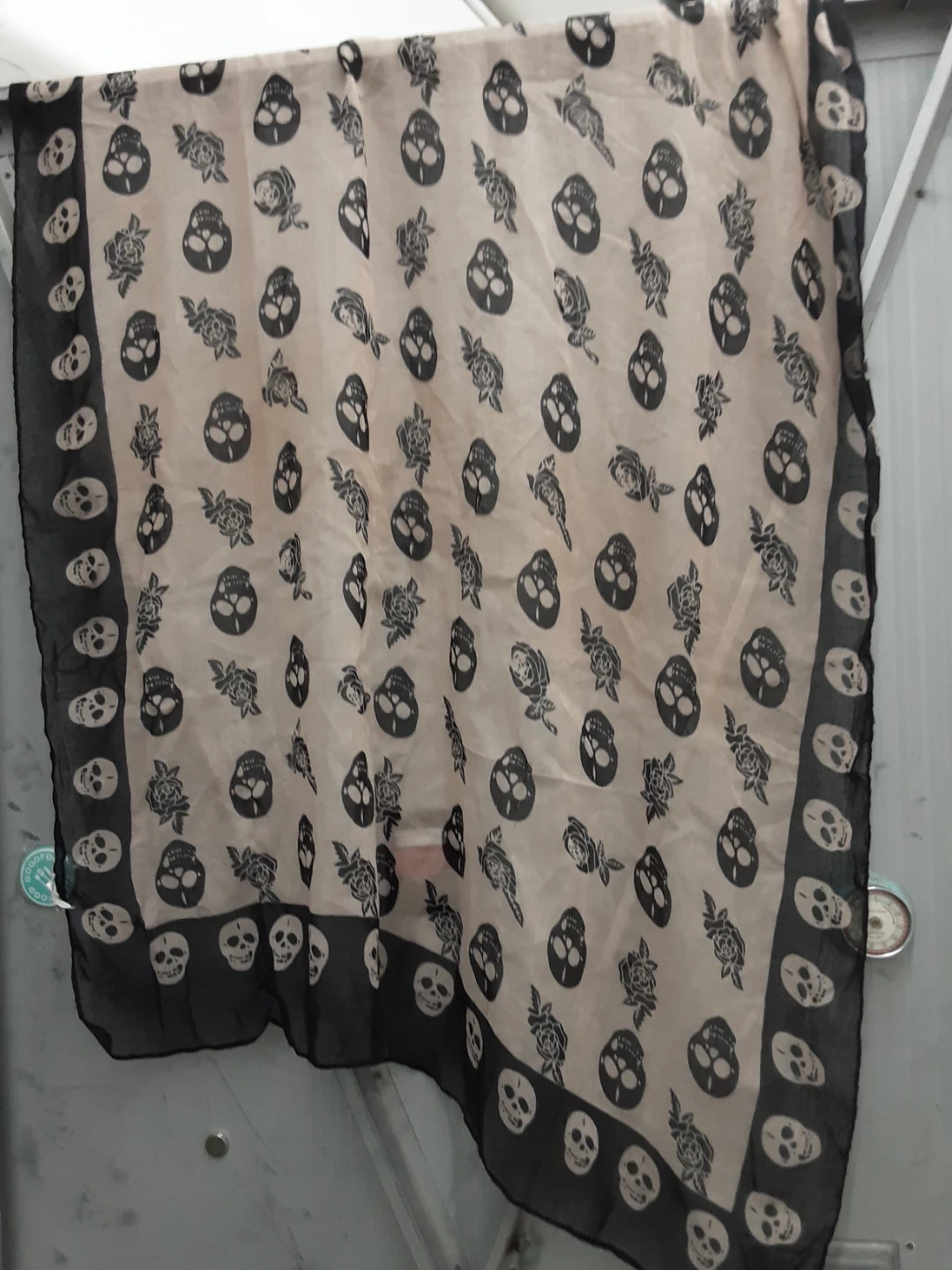 Skull and Rose Pink and Black Print Scarf Large - photo 3