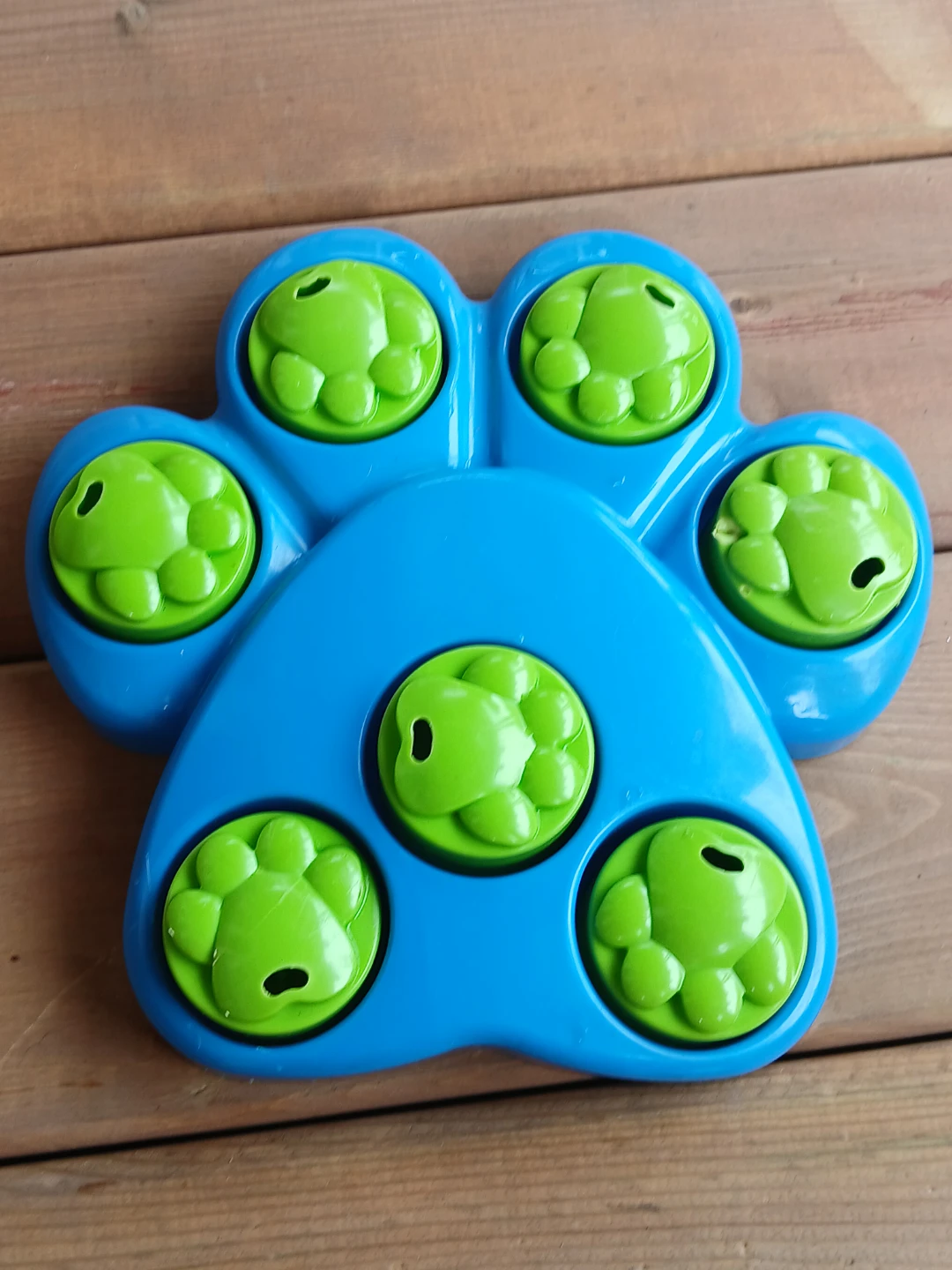 Blue and Green Paw Print Treat Dispenser Dog Toy