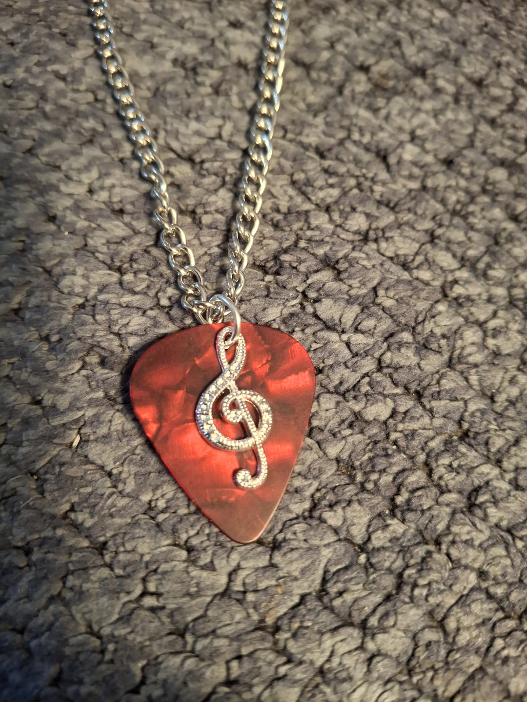 Guitar Pick Necklace with Treble Clef Charm - photo 2