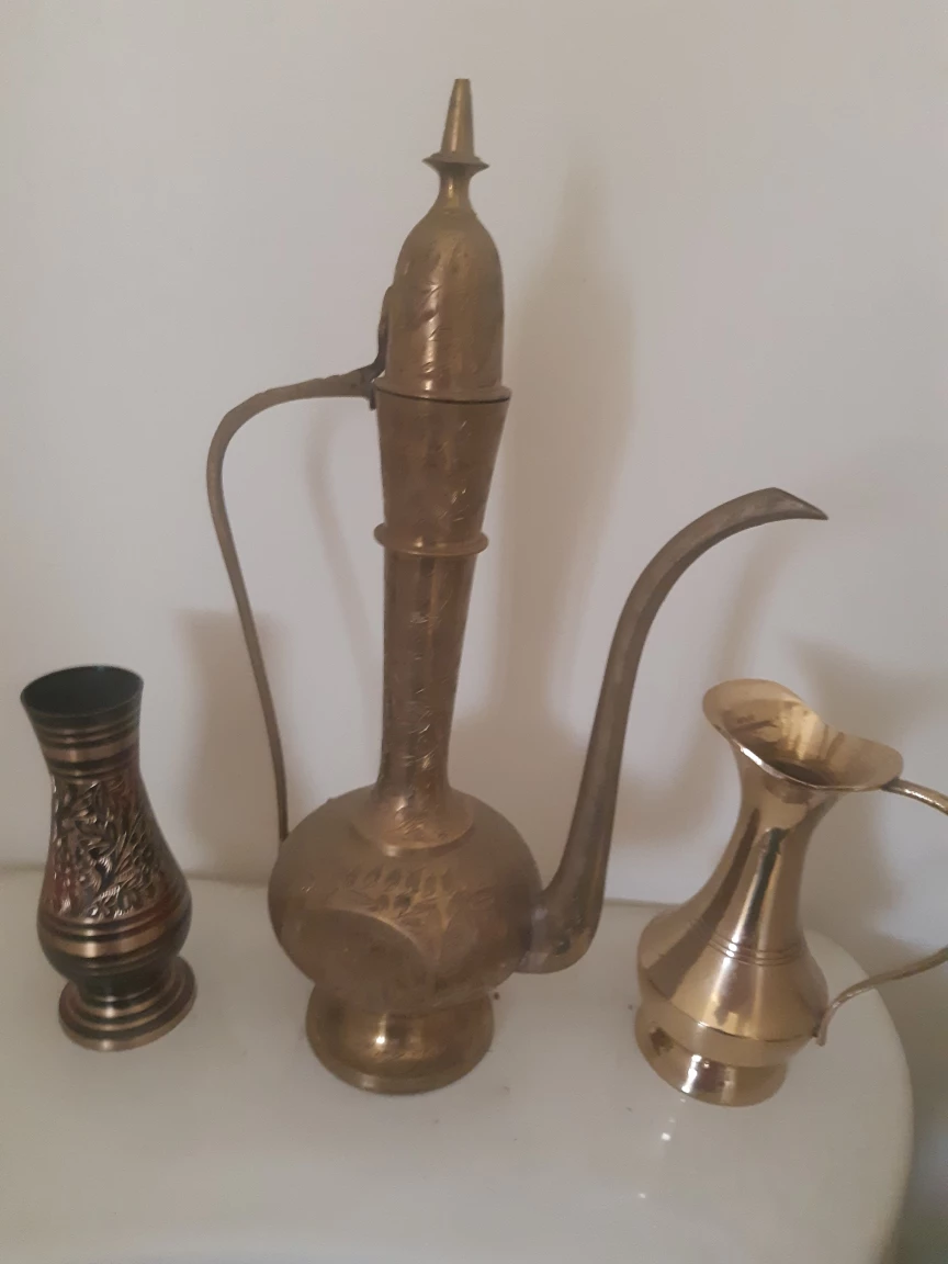 Brass Decorative Pitcher and 2 Vases